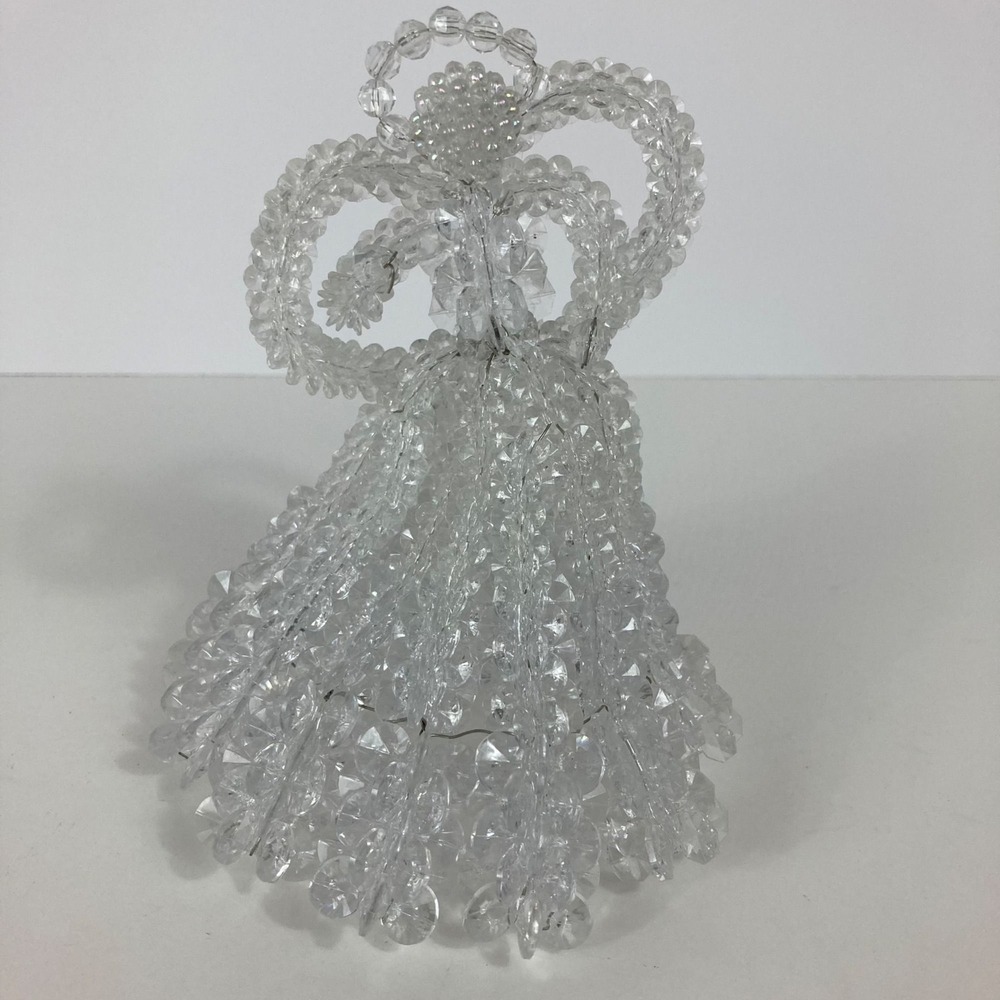 Vintage Bead & Wire Angel Christmas Tree Topper Decoration Clear 5x7